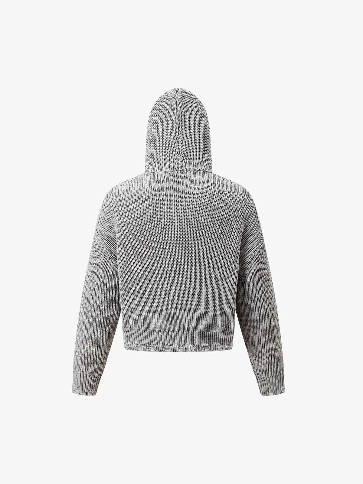 Solid-Color Single-Breasted Hooded Knit Sweater