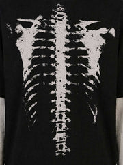 Waffle Knit Skeleton Graphic Layered T-Shirt 
