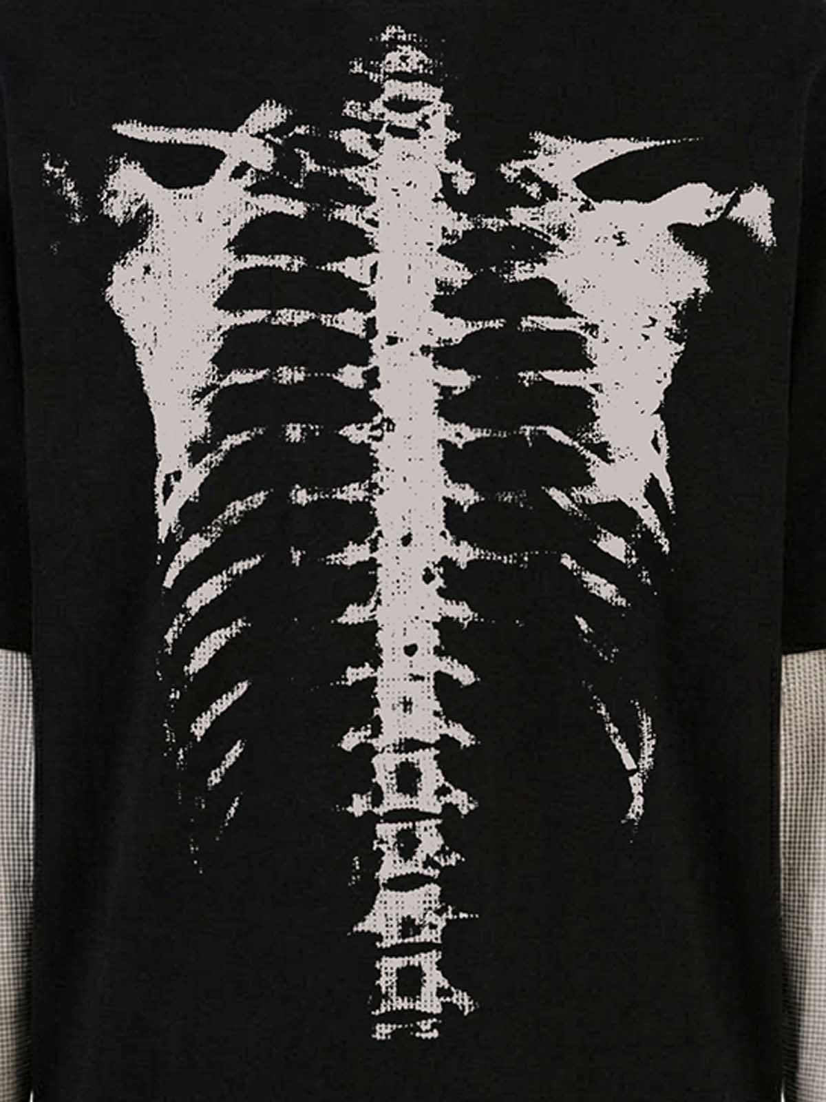 Waffle Knit Skeleton Graphic Layered T-Shirt