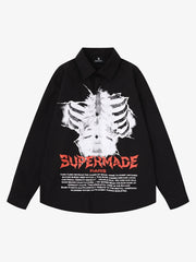 Camicia a maniche lunghe con stampa di teschio scuro