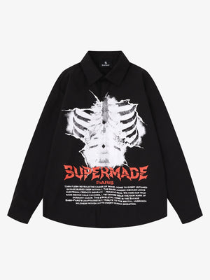 Dark Skull Print Long-sleeved Shirt