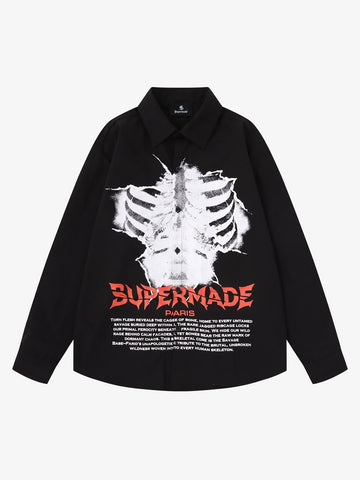 Dark Skull Print Long-sleeved Shirt