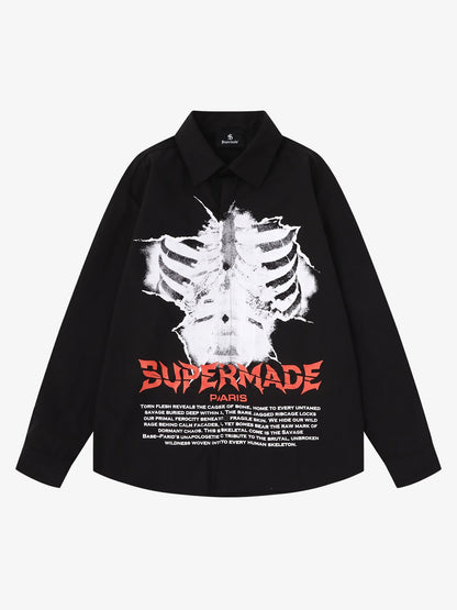 Dark Skull Print Long-sleeved Shirt