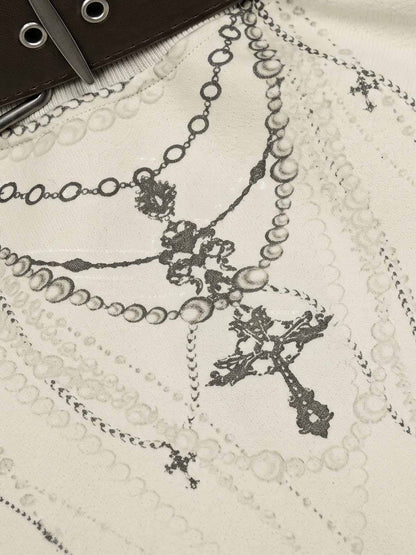 Necklace Graphic Belt Detail Off-Shoulder Sweatshirt