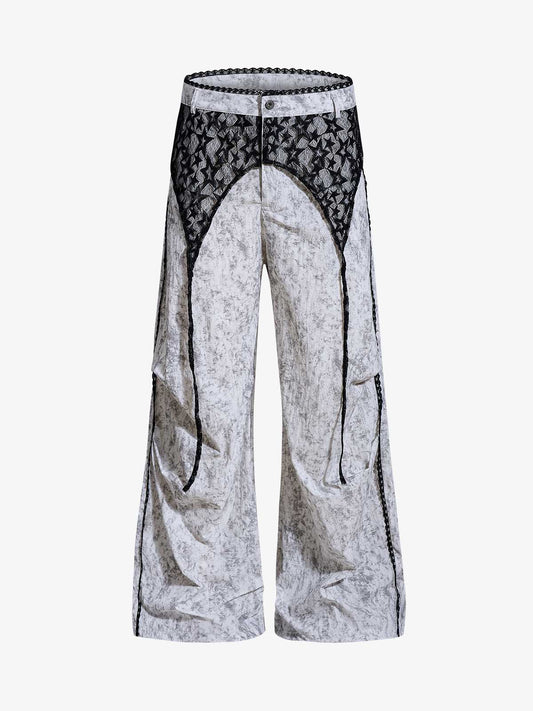 Pantalones casuales con patchwork de encaje de estrellas