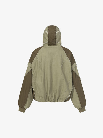 Retro Workwear Patchwork Hooded Utility Jacket 