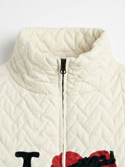 Diamond-Quilted Knit Stand-Collar Cropped Padded Coat
