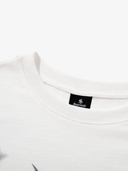 Cotton Graphic Print Oversized T-Shirt with Abstract Art and Star Pattern 