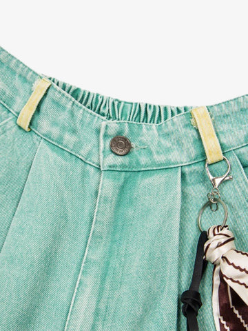 Cartoon Appliqué Denim Shorts