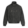 Embroidered Distressed Cropped Denim Biker Jacket