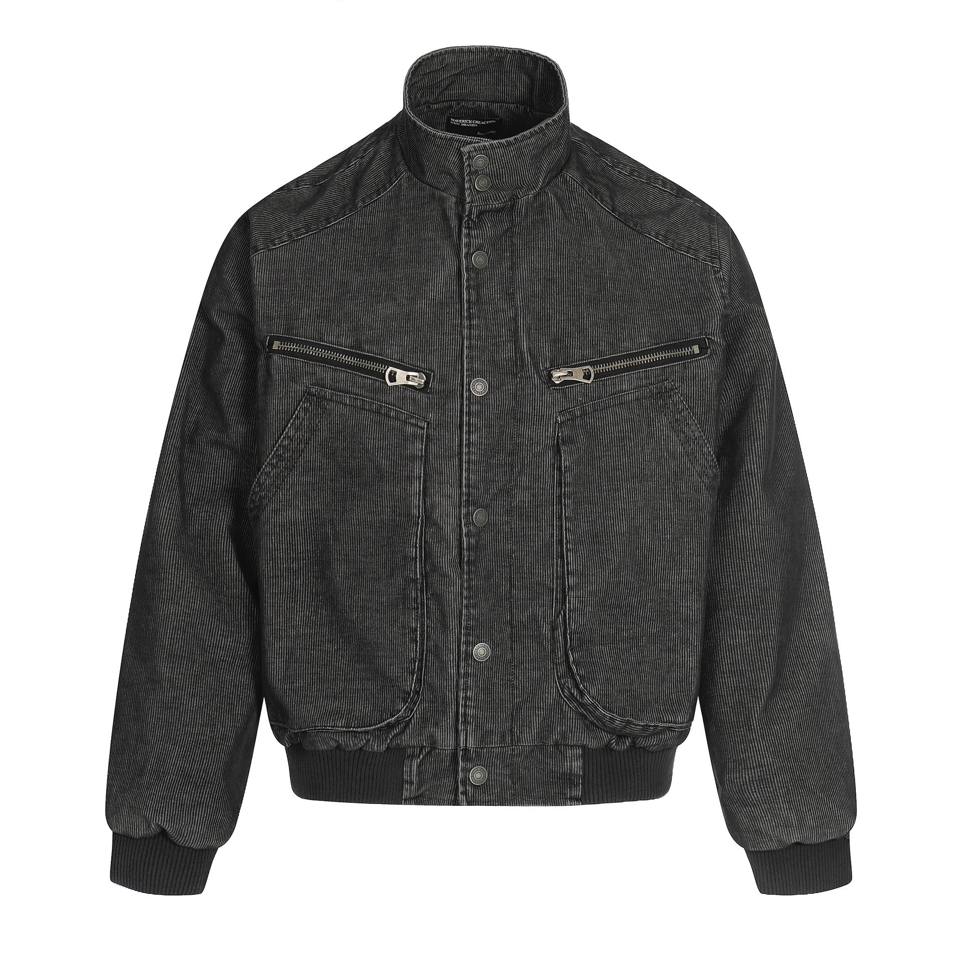 Embroidered Distressed Cropped Denim Biker Jacket