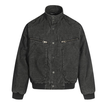 Embroidered Distressed Cropped Denim Biker Jacket