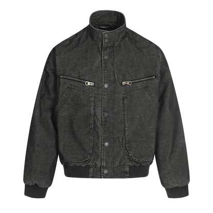 Embroidered Distressed Cropped Denim Biker Jacket