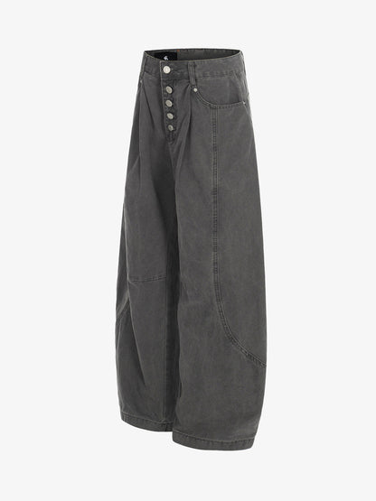 Wide Leg High Waist Cropped Pants with Gradient Wash Finish 