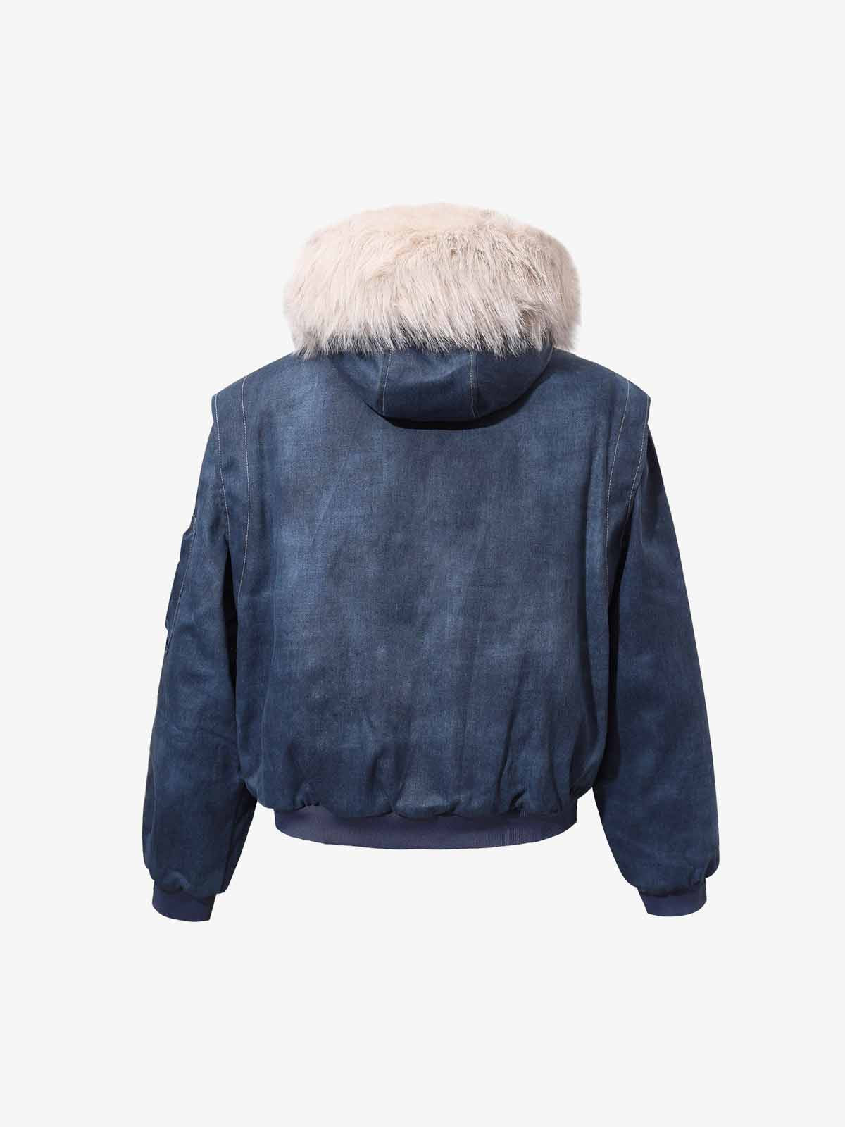 Washed Patchwork Contrast Bomber Jacket 