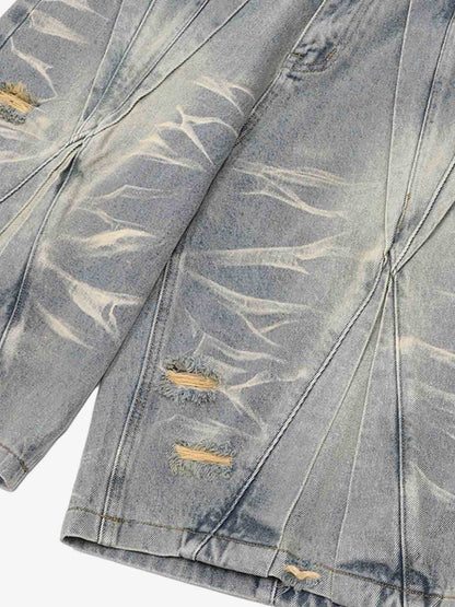 Washed Black Branch Print Deconstructed Denim Set 