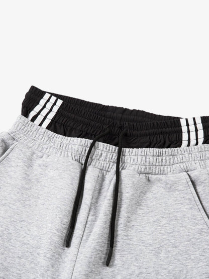 Cotton Blend Casual Wide Leg Sweatpants with Side Striped Panels for Men 