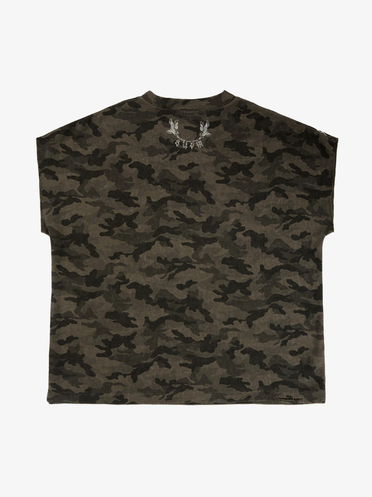 Supermade Camouflage Thorn Print Sleeveless T-Shirt 