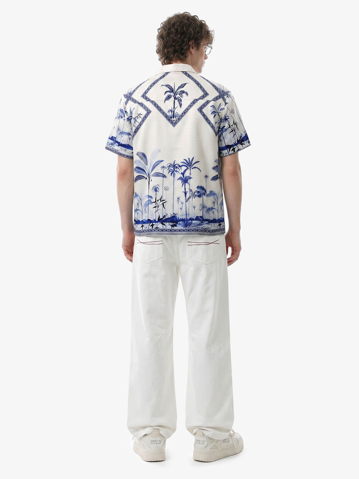 Geometric Palm Leaf Camp Collar Boxy Shirt 