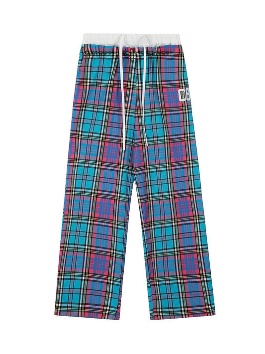 Draw String Contrast Plaid Pants 