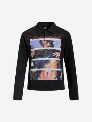Portrait Graphic Long Sleeve Polo Shirt