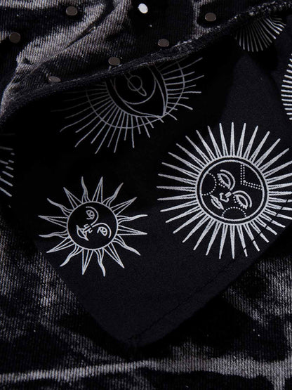 Washed Graphic Patch Baggy Jeans 