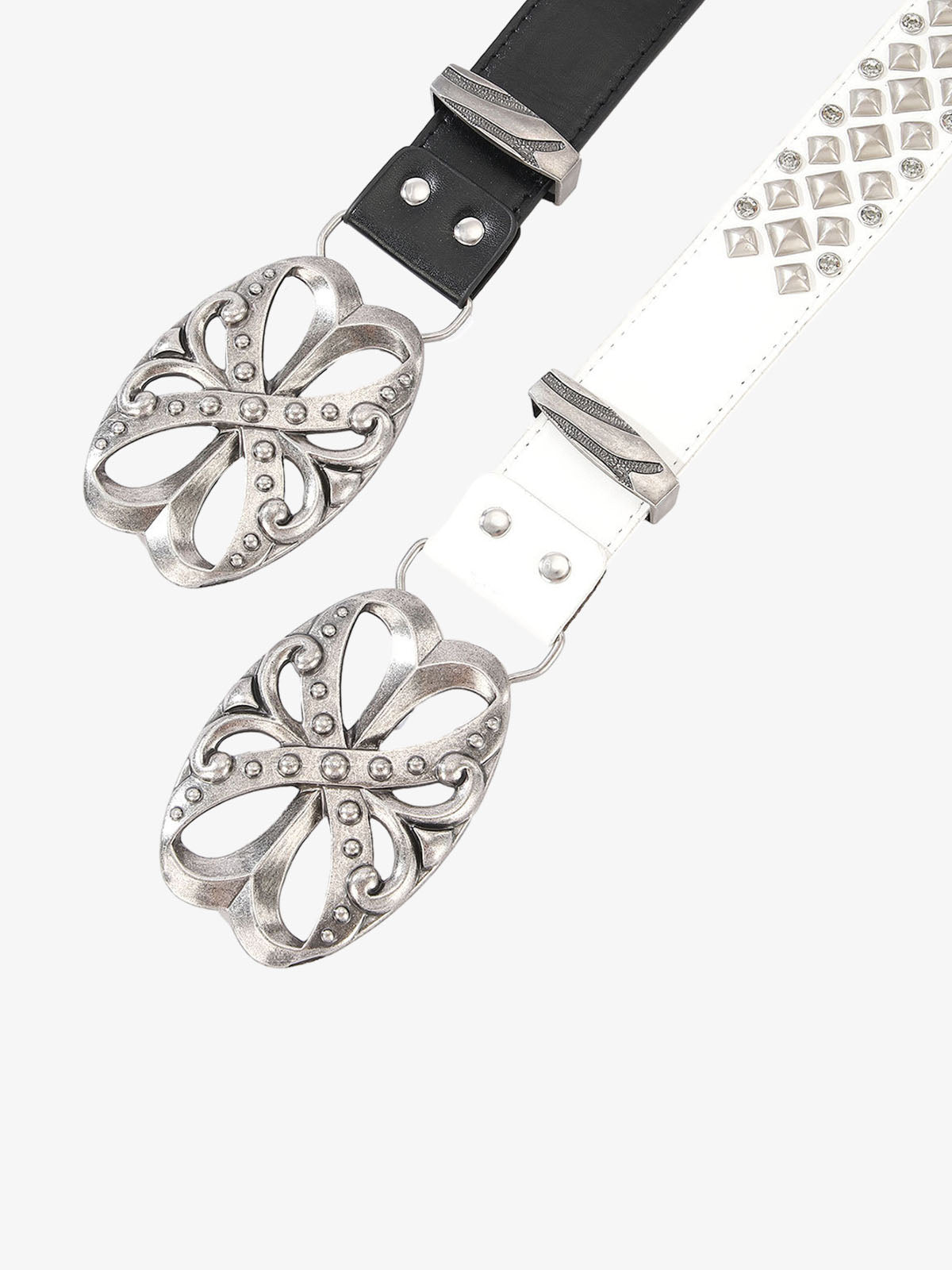 Studded Rhinestone Silver Hollow Buckle Belt