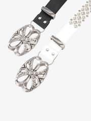 Studded Rhinestone Silver Hollow Buckle Belt