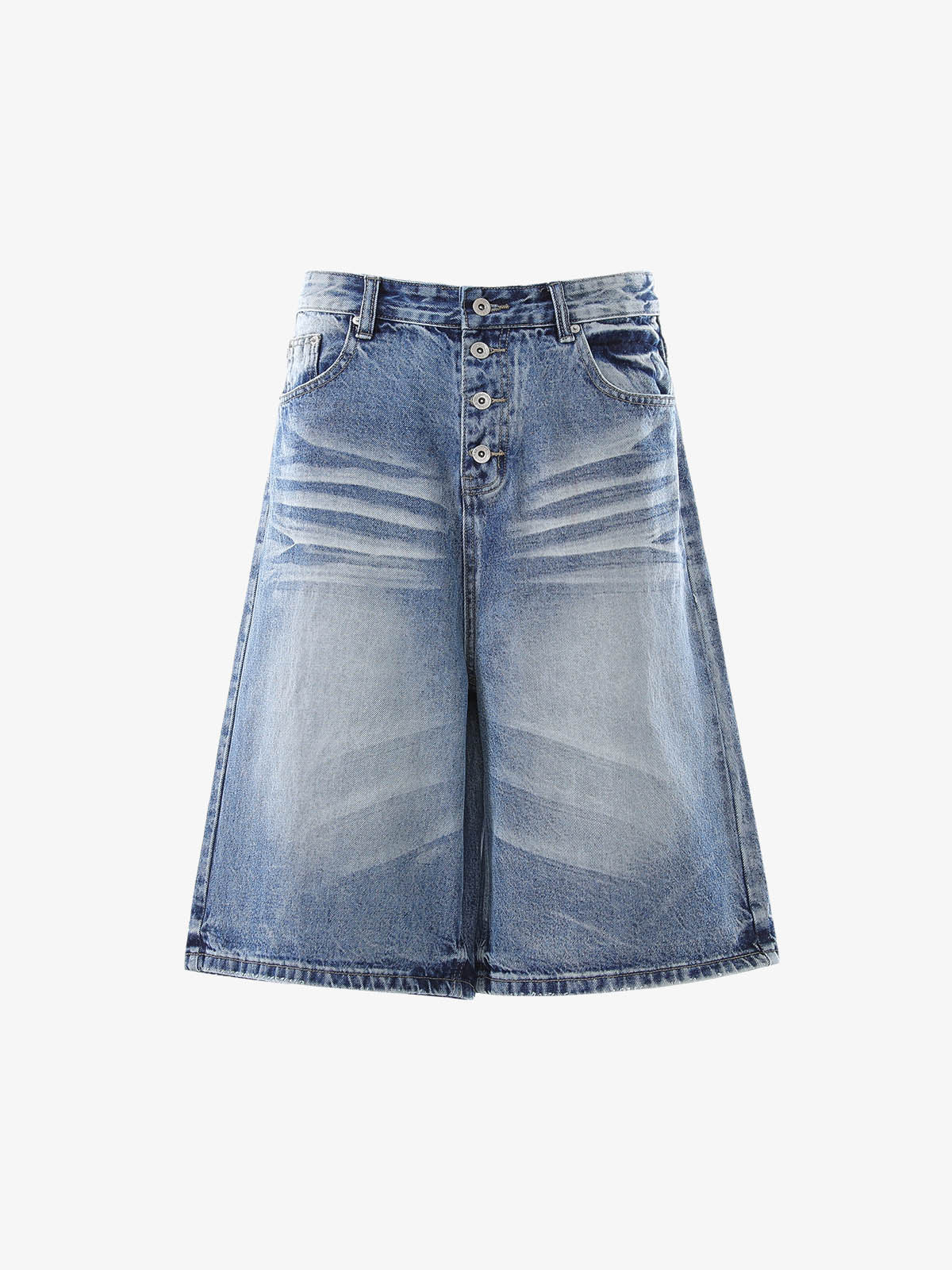 Button-Fly Baggy Denim Shorts 
