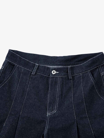 Deconstructed Contrast Stitching Pleated Baggy Barrel Jeans - 2343