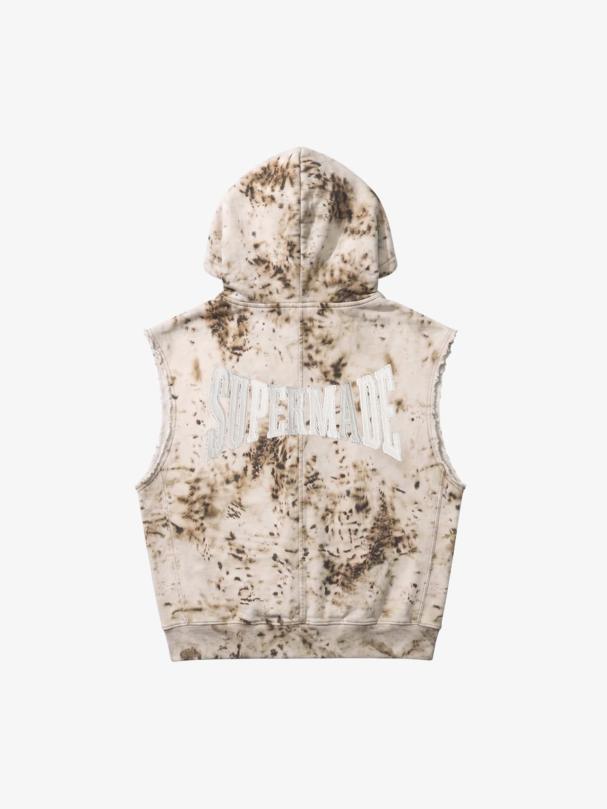 Washed Distressed Irregular Leopard Sleeveless Hooded Vest Set 