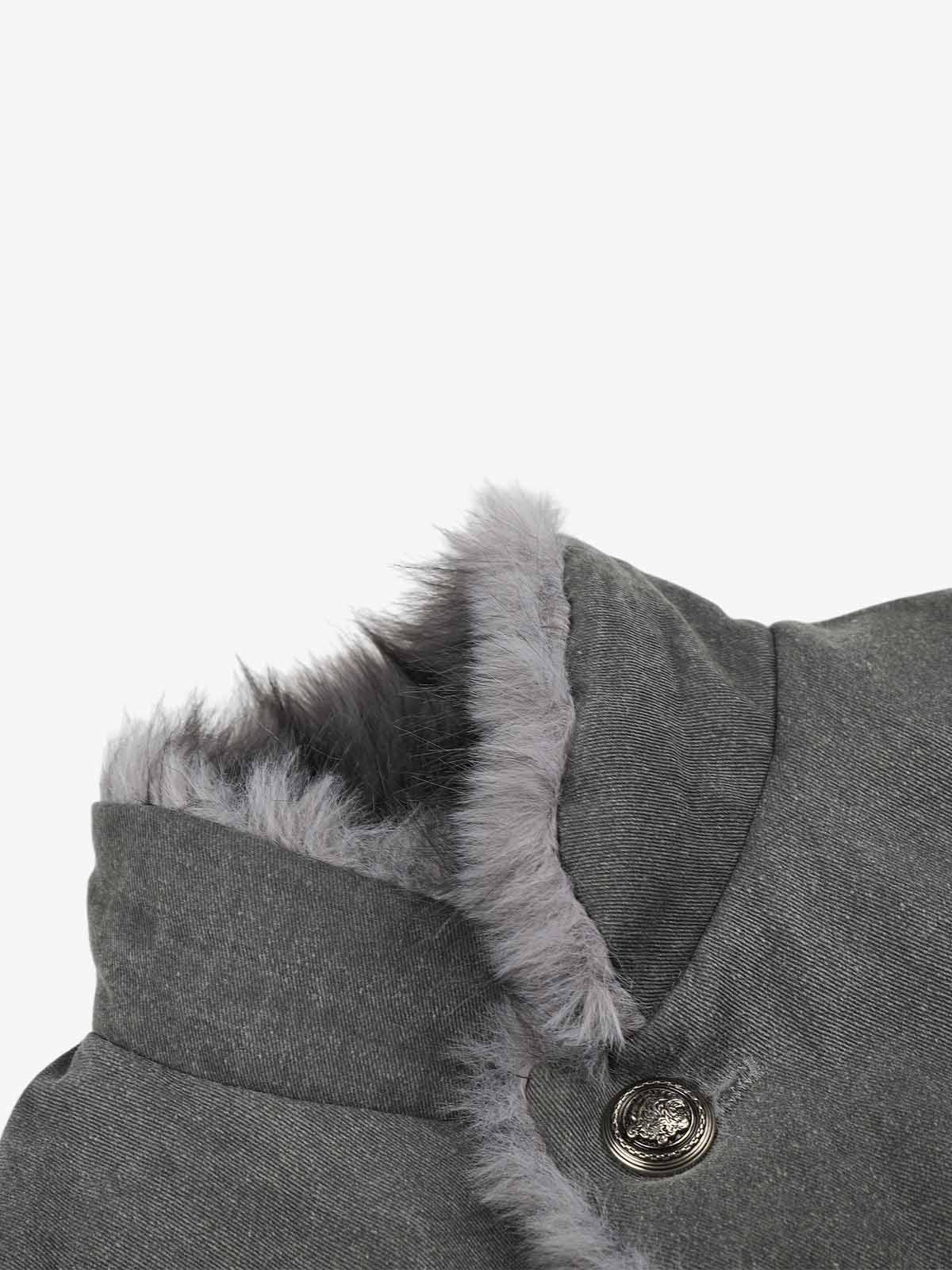 Faux-Fur Trim Washed Button-Up Coat