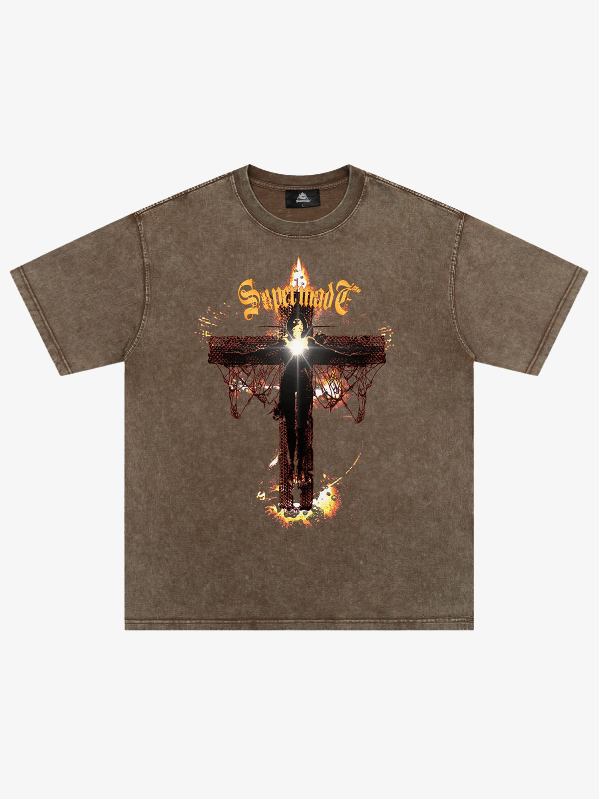 THE SUPERMADE Gothic Flame Cross Graphic T-Shirt for Bold Statement Wear 