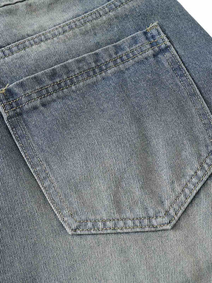 Thesupermade American Vintage Washed Patchwork Raw Edge Cropped Jeans 