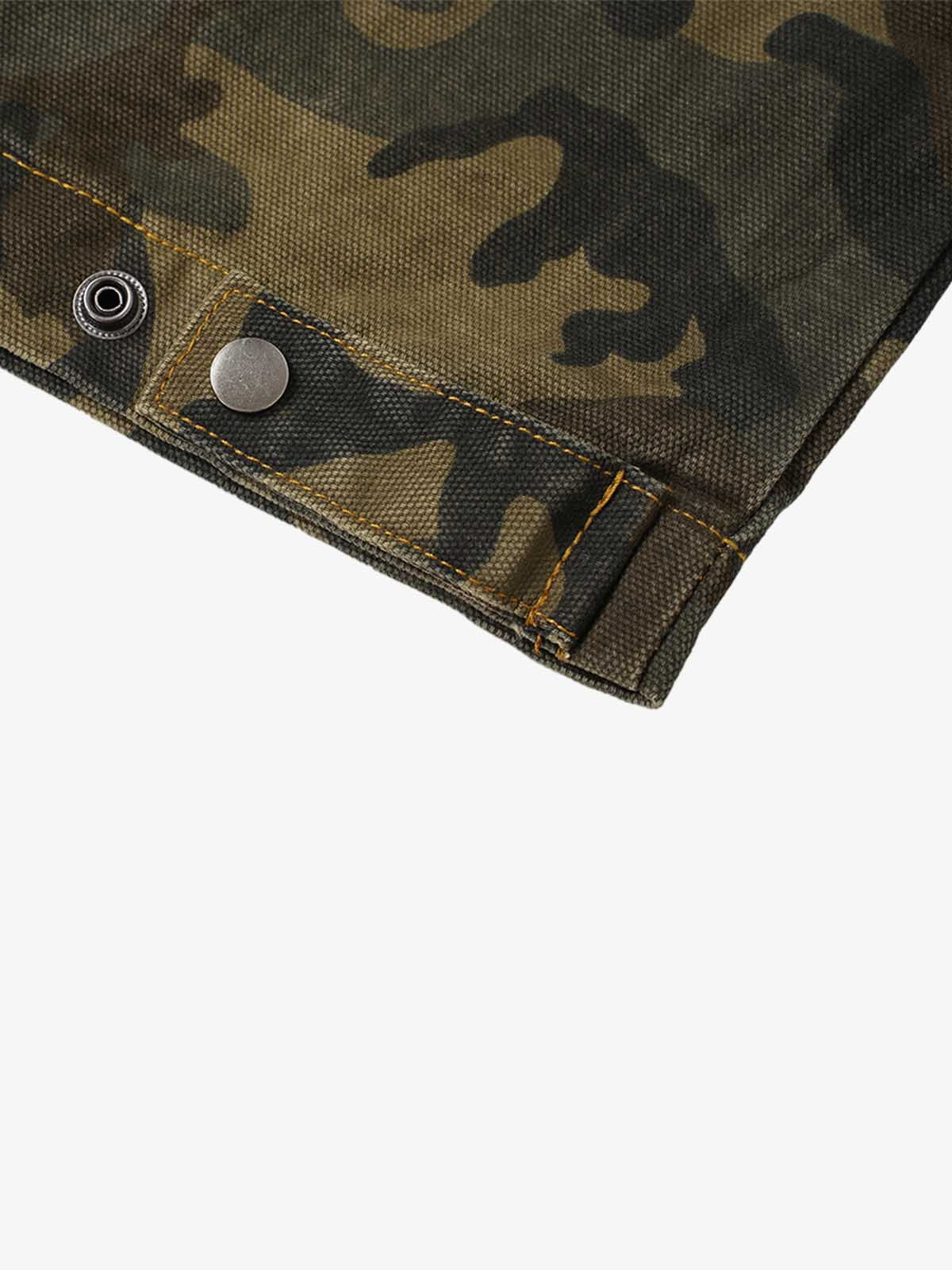 Washed Camo Corduroy-Trim Denim Work Jacket