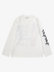 Dark Letter Graphic Waffle Long Sleeve Tee