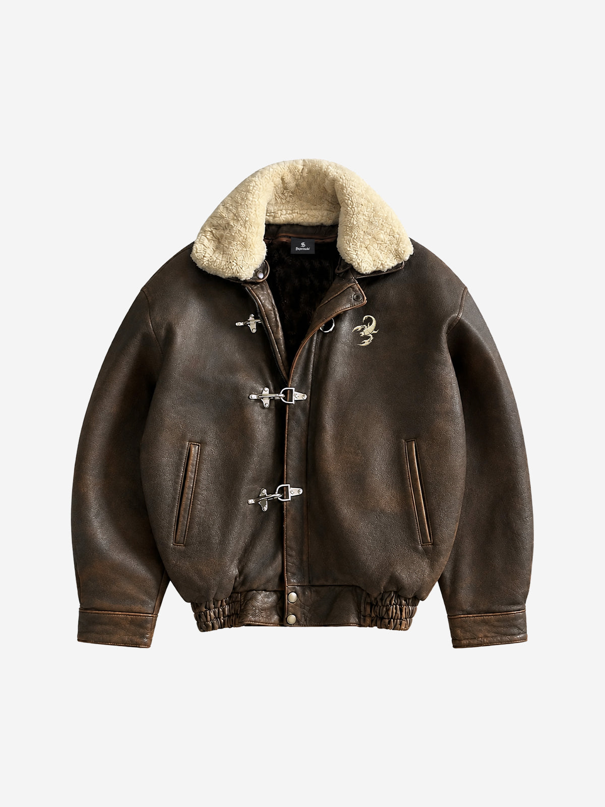 Faux-Shearling Collar Buckle Aviator Jacket