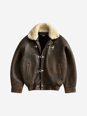 Faux-Shearling Collar Buckle Aviator Jacket