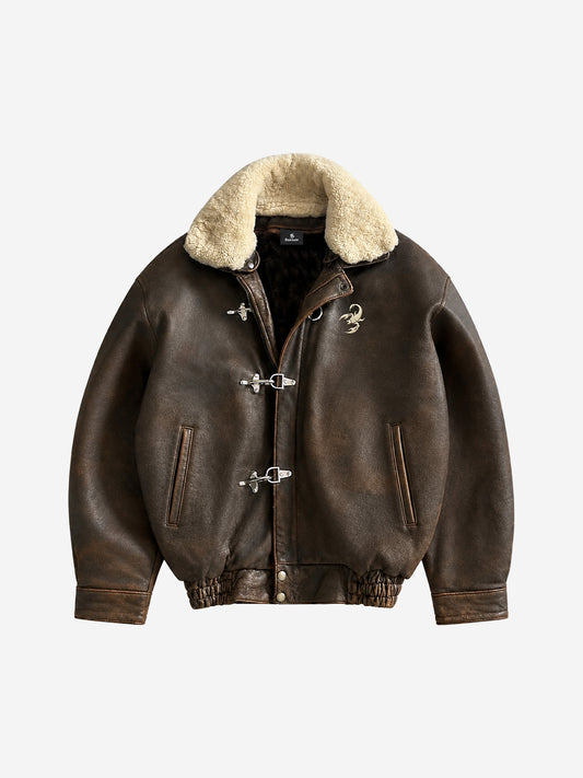Giacca aviator con collo effetto montone e fibbia