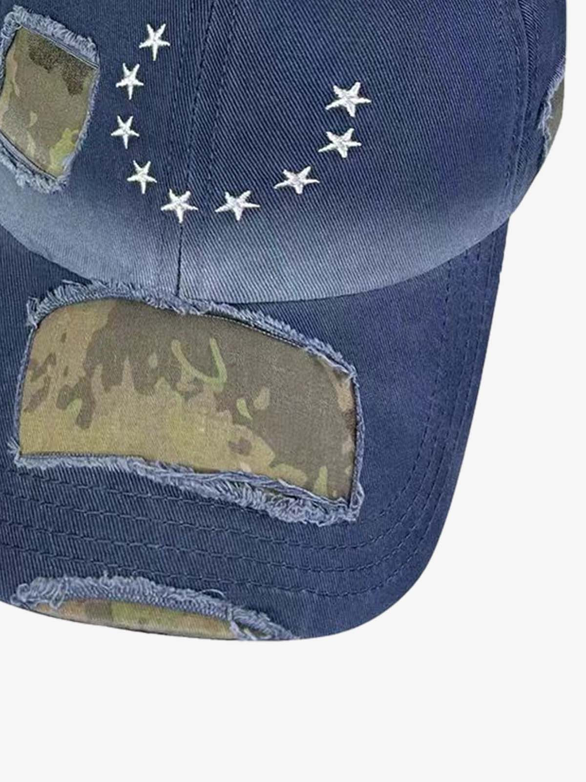Distressed Camo Patch Embroidered Hat