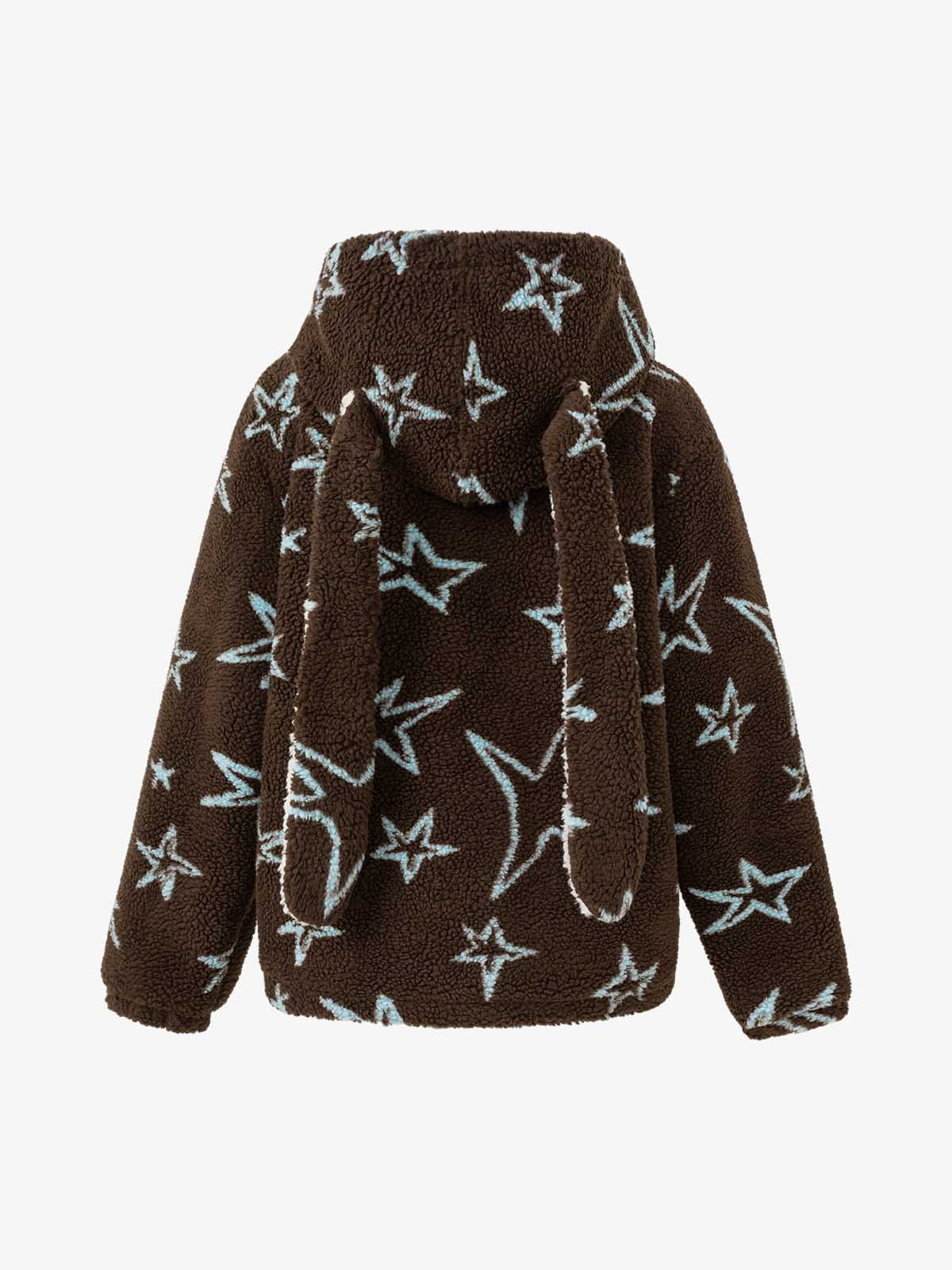 Star Bunny-Ear Hood Oversized-Zip Padded Coat