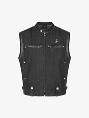Deconstructed Embroidered Vest & Cropped Jeans Set