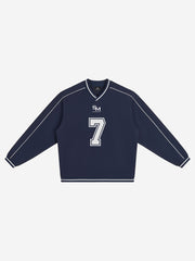 Striped Color Block Logo Graphic V-Neck Sweatshirt
