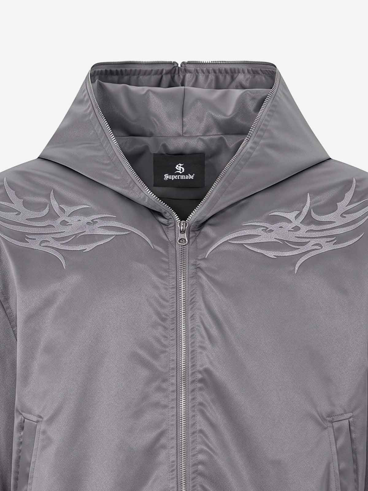 Embroidered Quilted Hooded Windbreaker Jacket