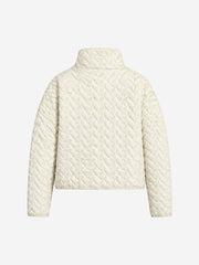 Diamond-Quilted Knit Stand-Collar Cropped Padded Coat