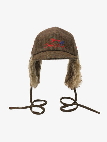 Retro Tweed Plush Earflap Embroidered Letter Cap 