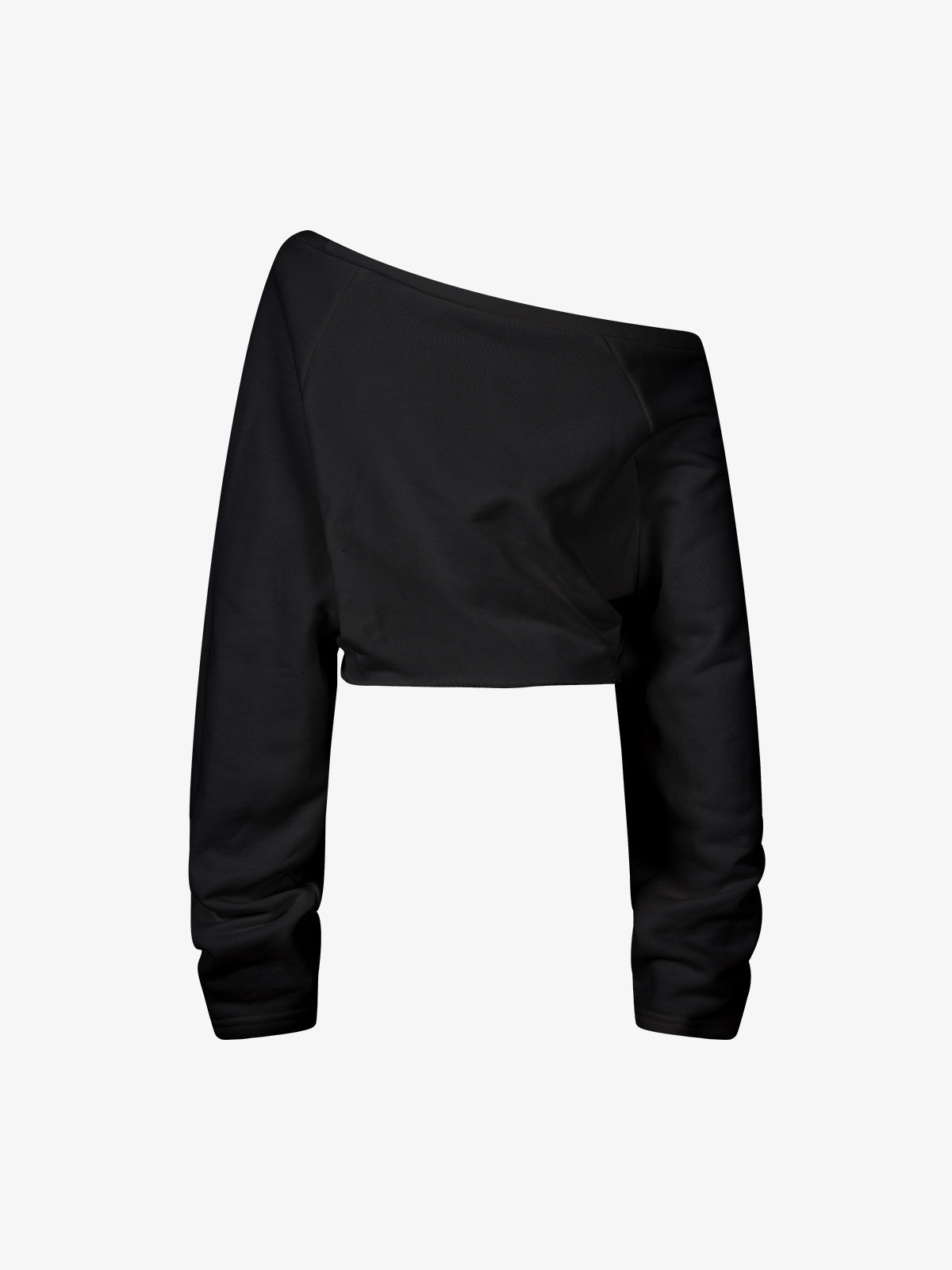 Off-Shoulder Raw Edge Cropped Long Sleeve Tee