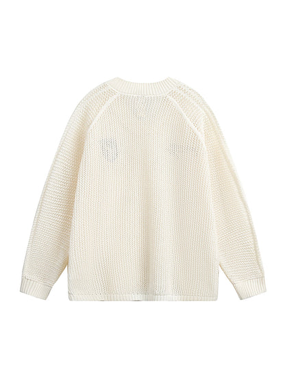 Vintage Ripped Long Sleeve Knitted Jersey V-Neck Sweater 