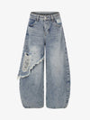 Layered Rhinestone Baggy Jeans