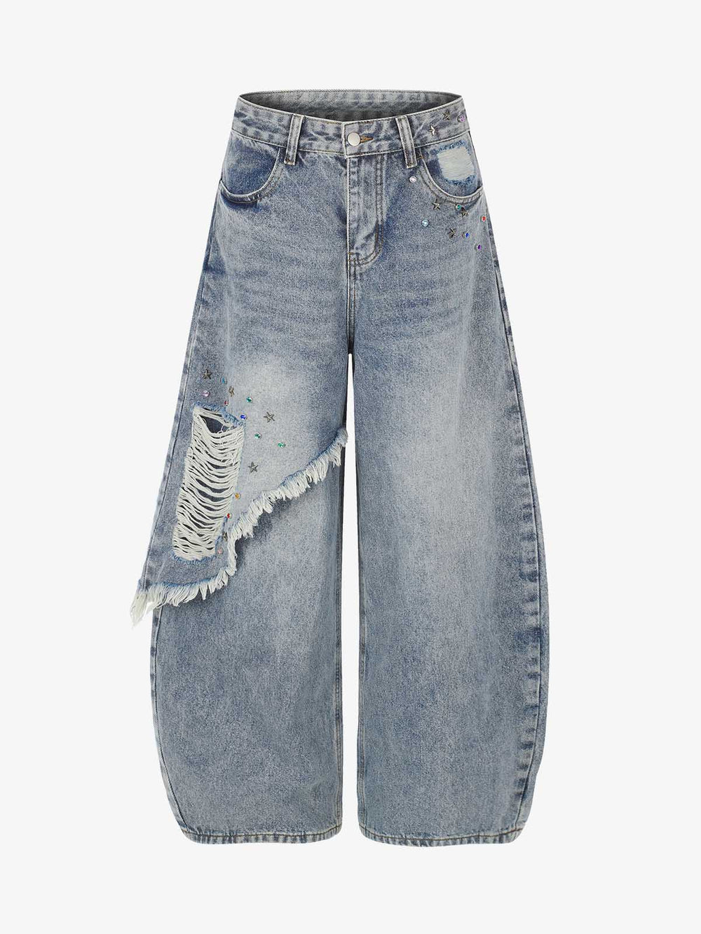Layered Rhinestone Baggy Jeans